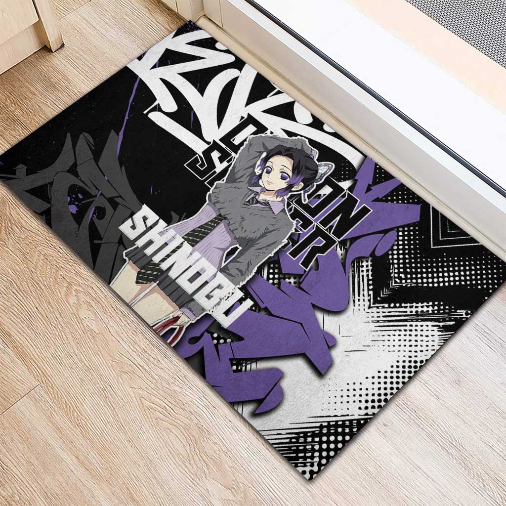 Kocho Shinobu Demon Slayer Rubber Doormat Purple & Black Graffiti Anime