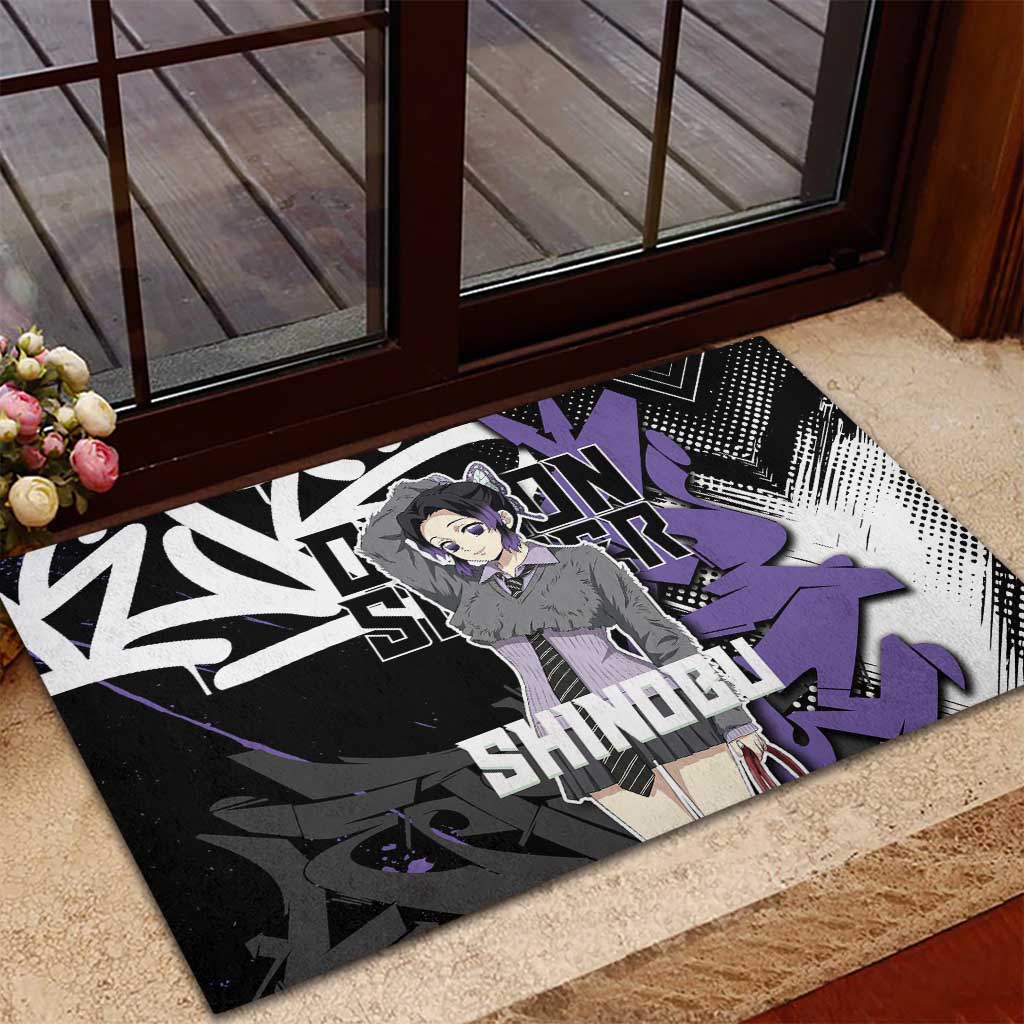 Kocho Shinobu Demon Slayer Rubber Doormat Purple & Black Graffiti Anime