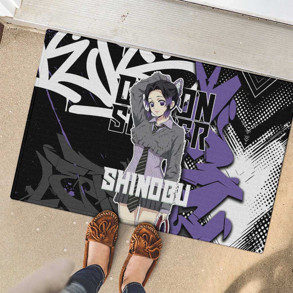 Kocho Shinobu Demon Slayer Rubber Doormat Purple & Black Graffiti Anime