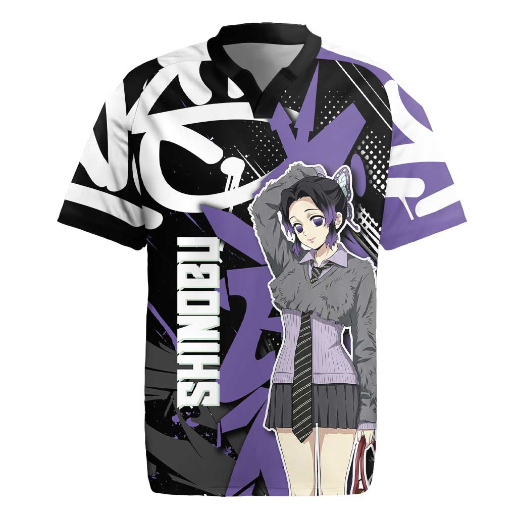 Kocho Shinobu Demon Slayer Rugby Jersey Purple & Black Graffiti Anime