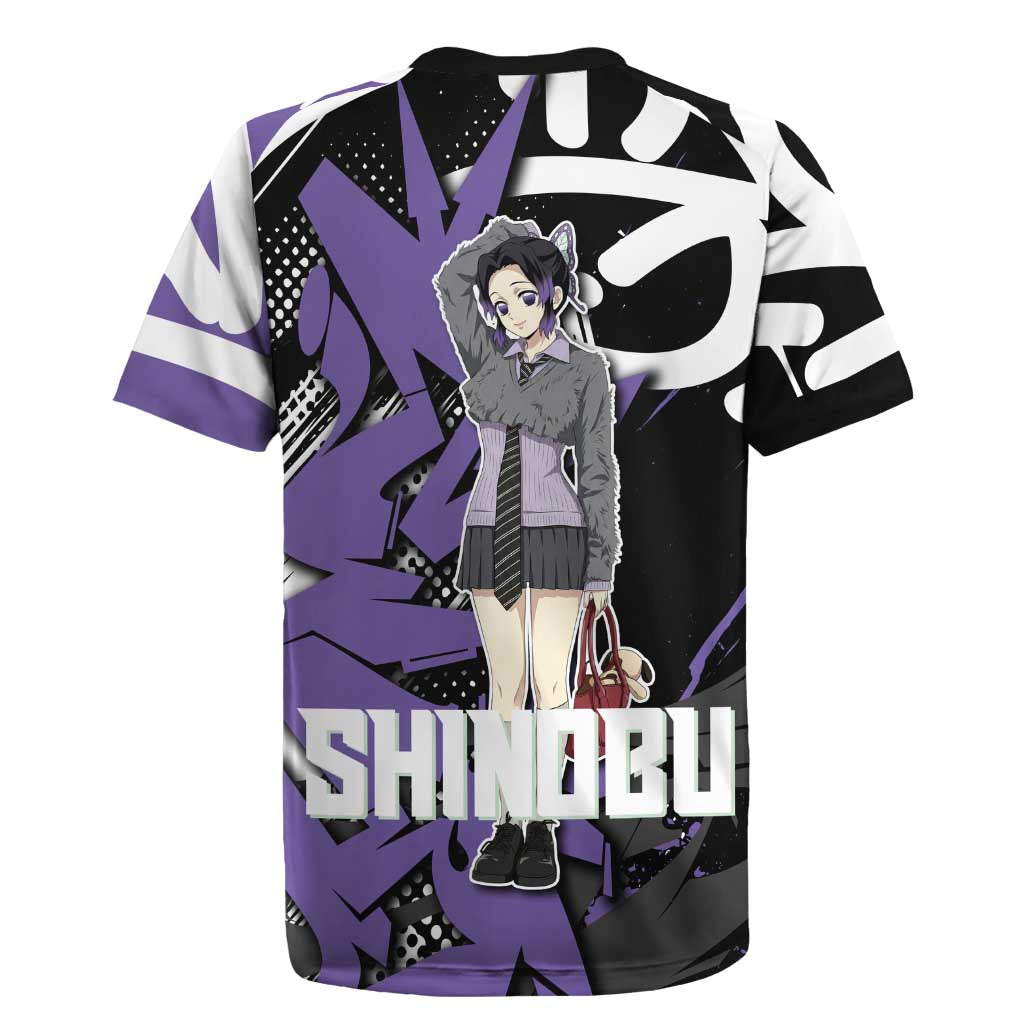 Kocho Shinobu Demon Slayer Rugby Jersey Purple & Black Graffiti Anime