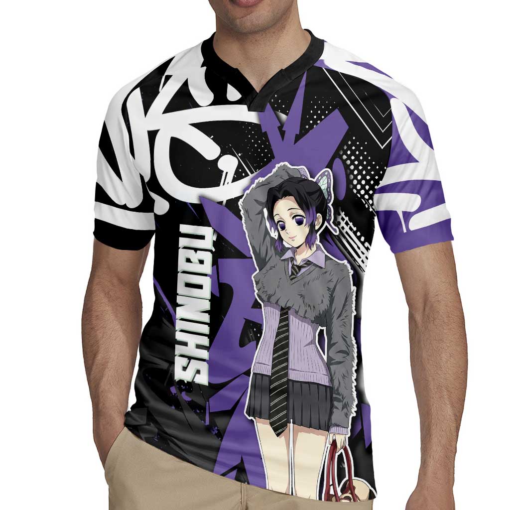 Kocho Shinobu Demon Slayer Rugby Jersey Purple & Black Graffiti Anime