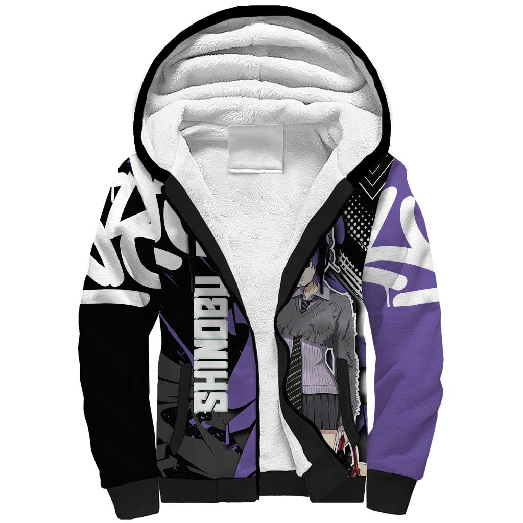 Kocho Shinobu Demon Slayer Sherpa Hoodie Purple & Black Graffiti Anime