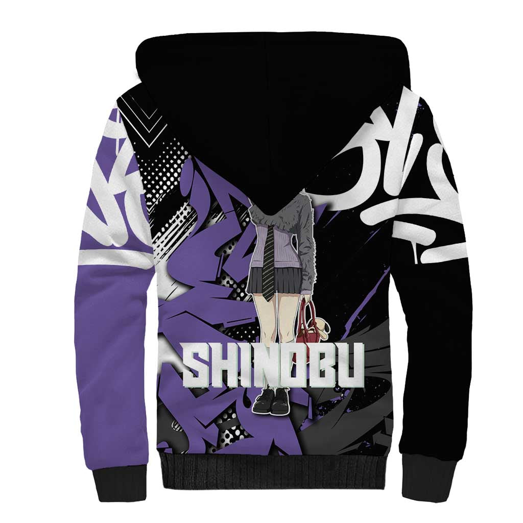 Kocho Shinobu Demon Slayer Sherpa Hoodie Purple & Black Graffiti Anime
