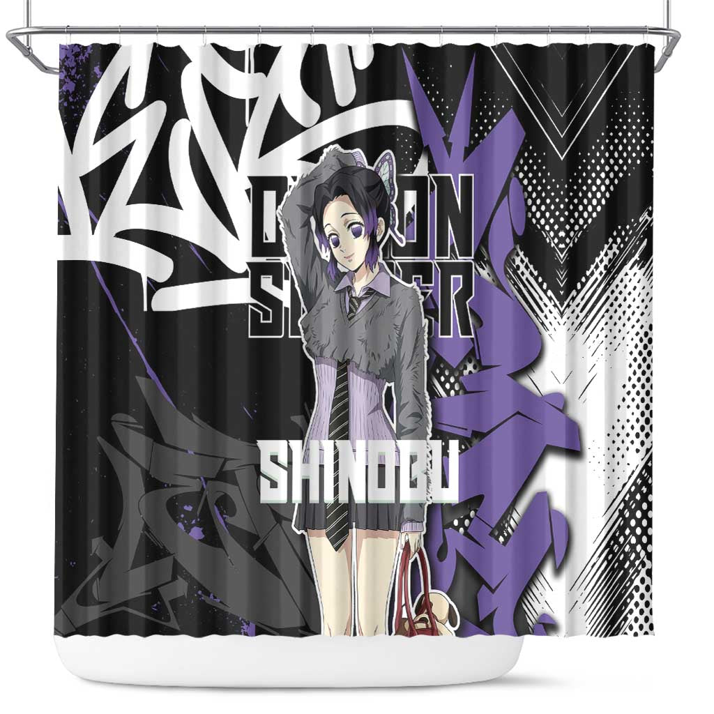 Kocho Shinobu Demon Slayer Shower Curtain Purple & Black Graffiti Anime
