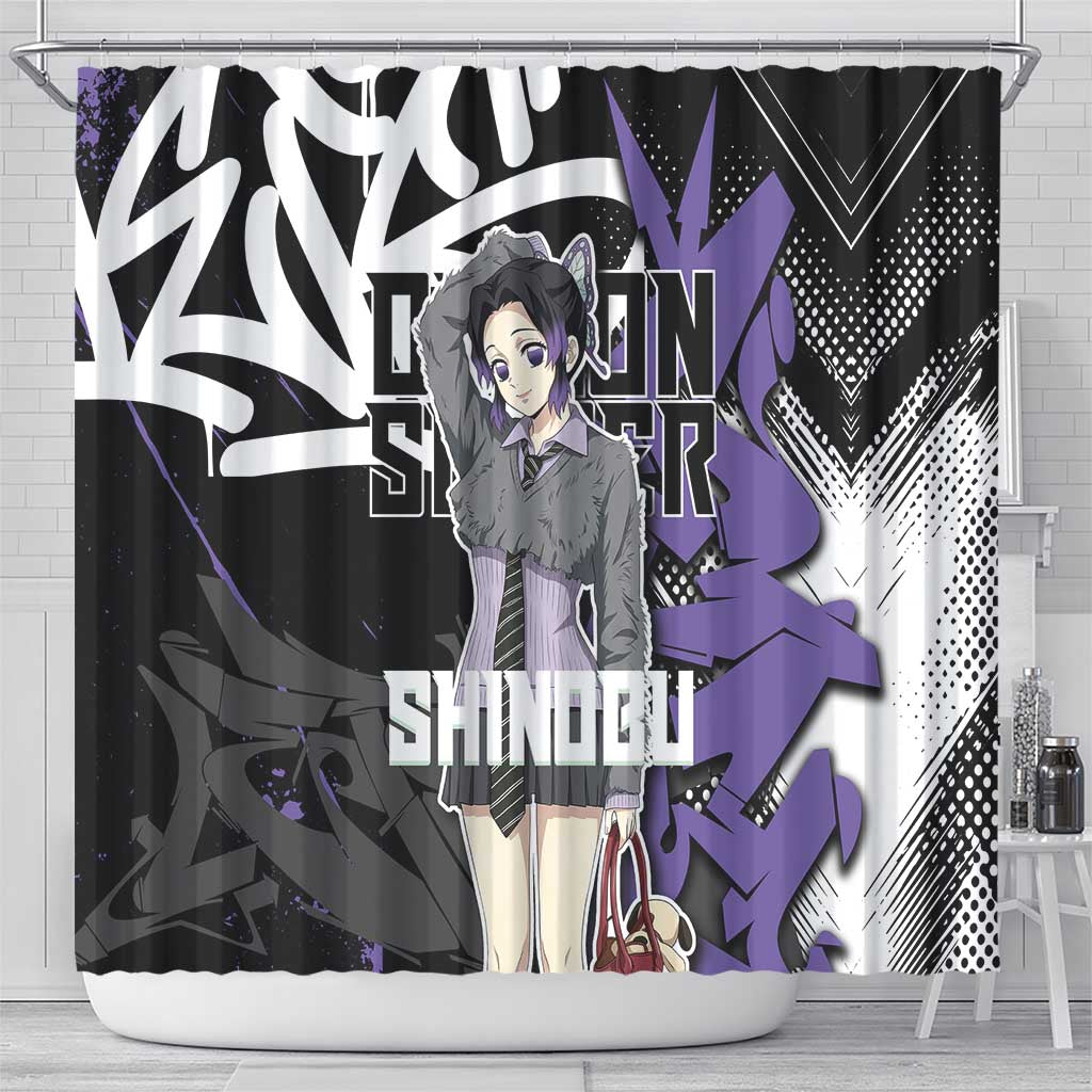 Kocho Shinobu Demon Slayer Shower Curtain Purple & Black Graffiti Anime