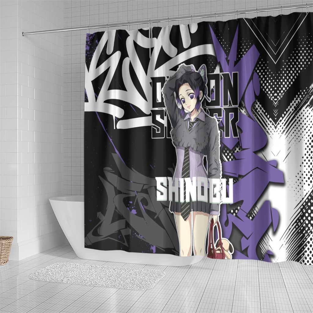 Kocho Shinobu Demon Slayer Shower Curtain Purple & Black Graffiti Anime