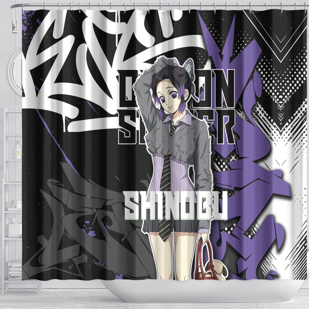 Kocho Shinobu Demon Slayer Shower Curtain Purple & Black Graffiti Anime