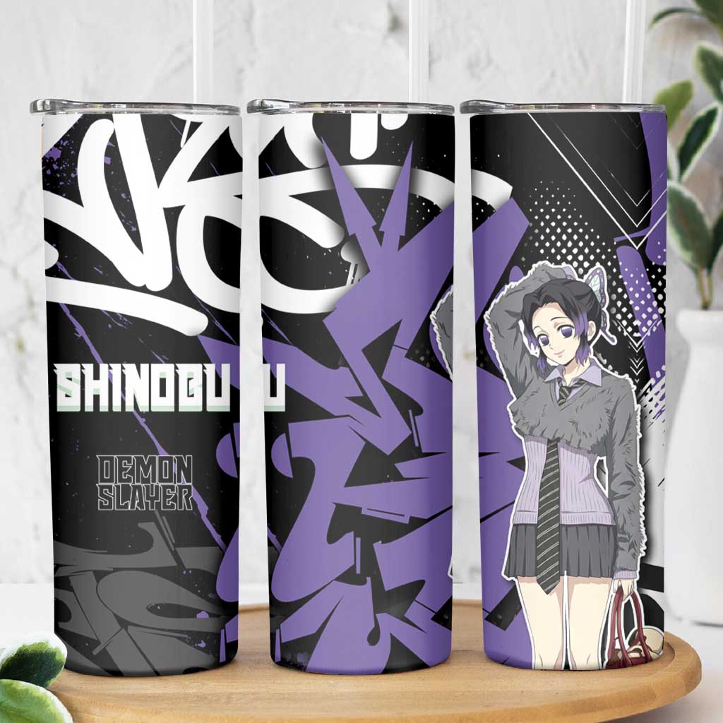 Kocho Shinobu Demon Slayer Skinny Tumbler Purple & Black Graffiti Anime