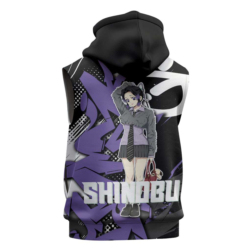 Kocho Shinobu Demon Slayer Sleeveless Hoodie Purple & Black Graffiti Anime