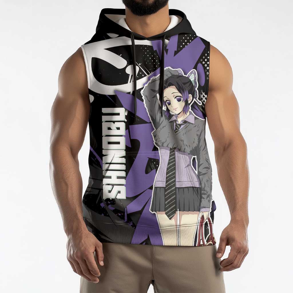 Kocho Shinobu Demon Slayer Sleeveless Hoodie Purple & Black Graffiti Anime