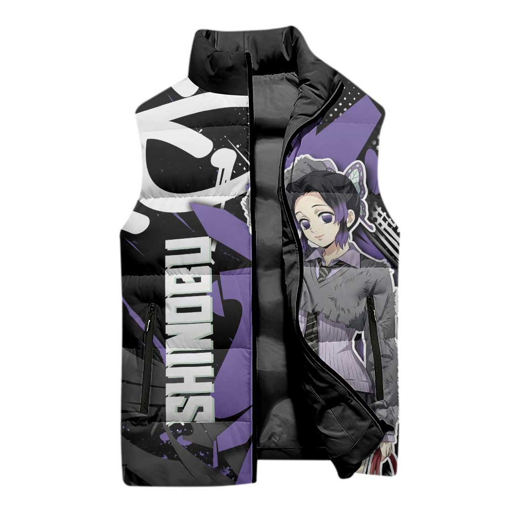 Kocho Shinobu Demon Slayer Sleeveless Puffer Jacket Purple & Black Graffiti Anime