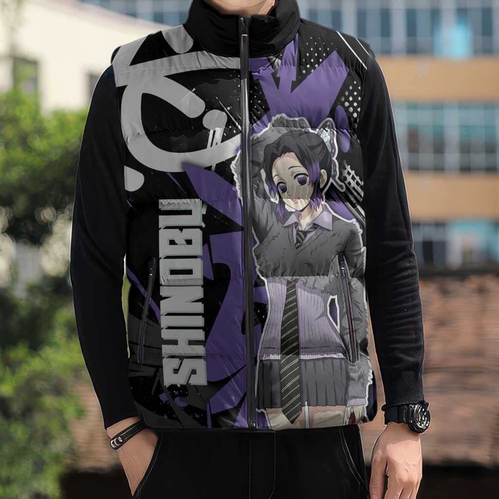 Kocho Shinobu Demon Slayer Sleeveless Puffer Jacket Purple & Black Graffiti Anime