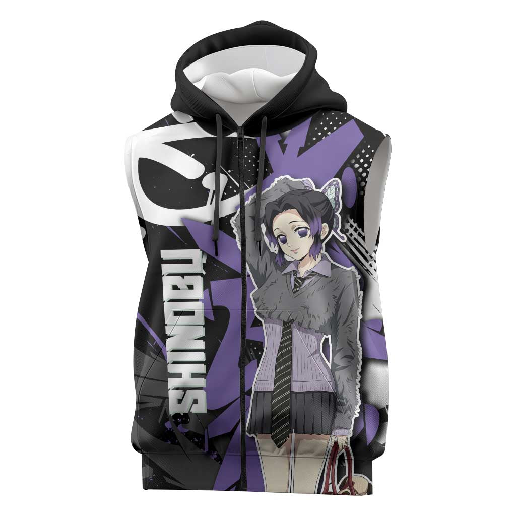 Kocho Shinobu Demon Slayer Sleeveless Zip Hoodie Purple & Black Graffiti Anime
