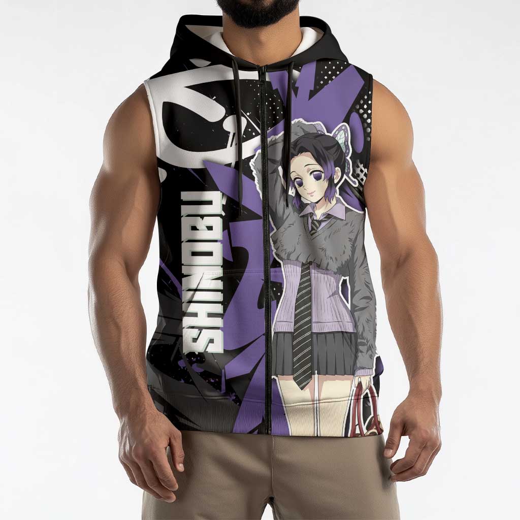 Kocho Shinobu Demon Slayer Sleeveless Zip Hoodie Purple & Black Graffiti Anime