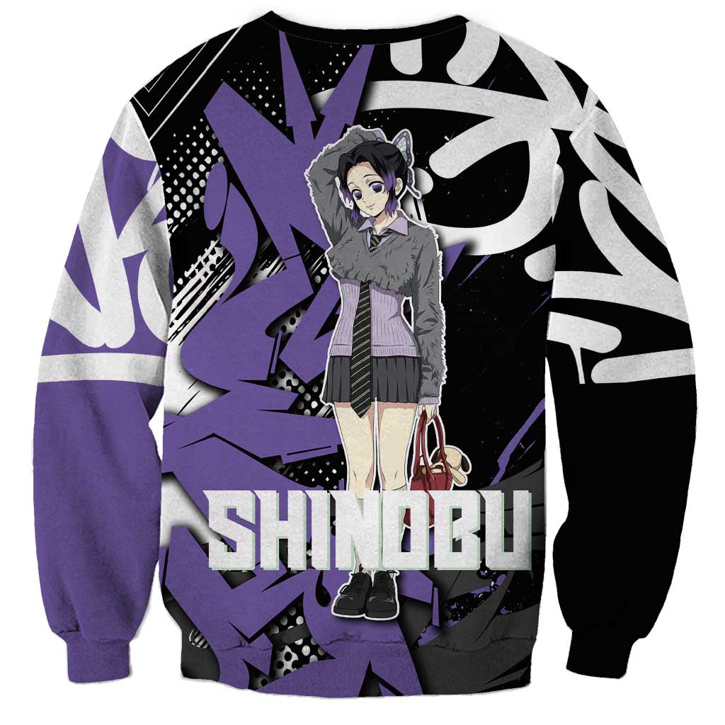 Kocho Shinobu Demon Slayer Sweatshirt Purple & Black Graffiti Anime