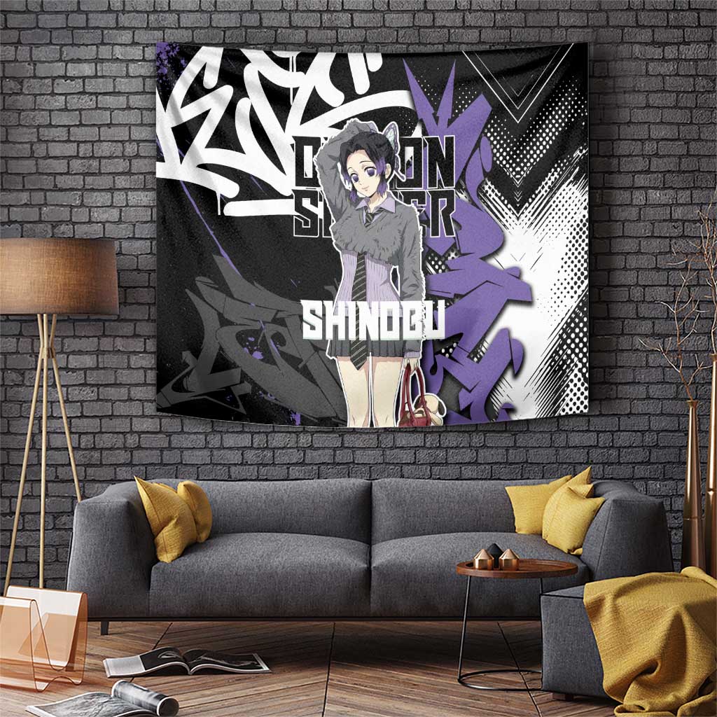 Kocho Shinobu Demon Slayer Tapestry Purple & Black Graffiti Anime