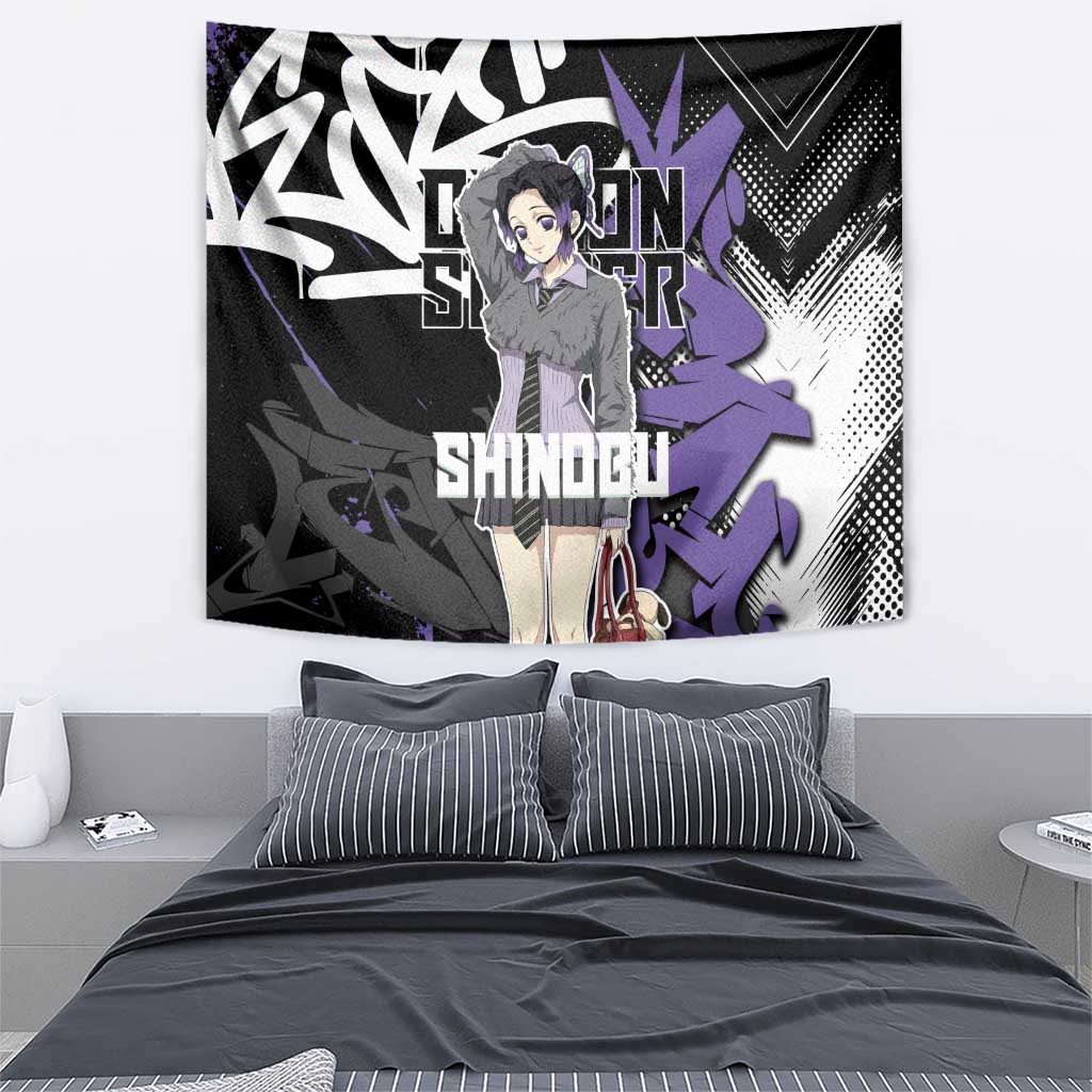 Kocho Shinobu Demon Slayer Tapestry Purple & Black Graffiti Anime