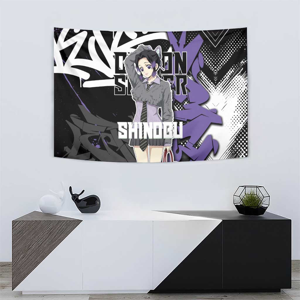 Kocho Shinobu Demon Slayer Tapestry Purple & Black Graffiti Anime