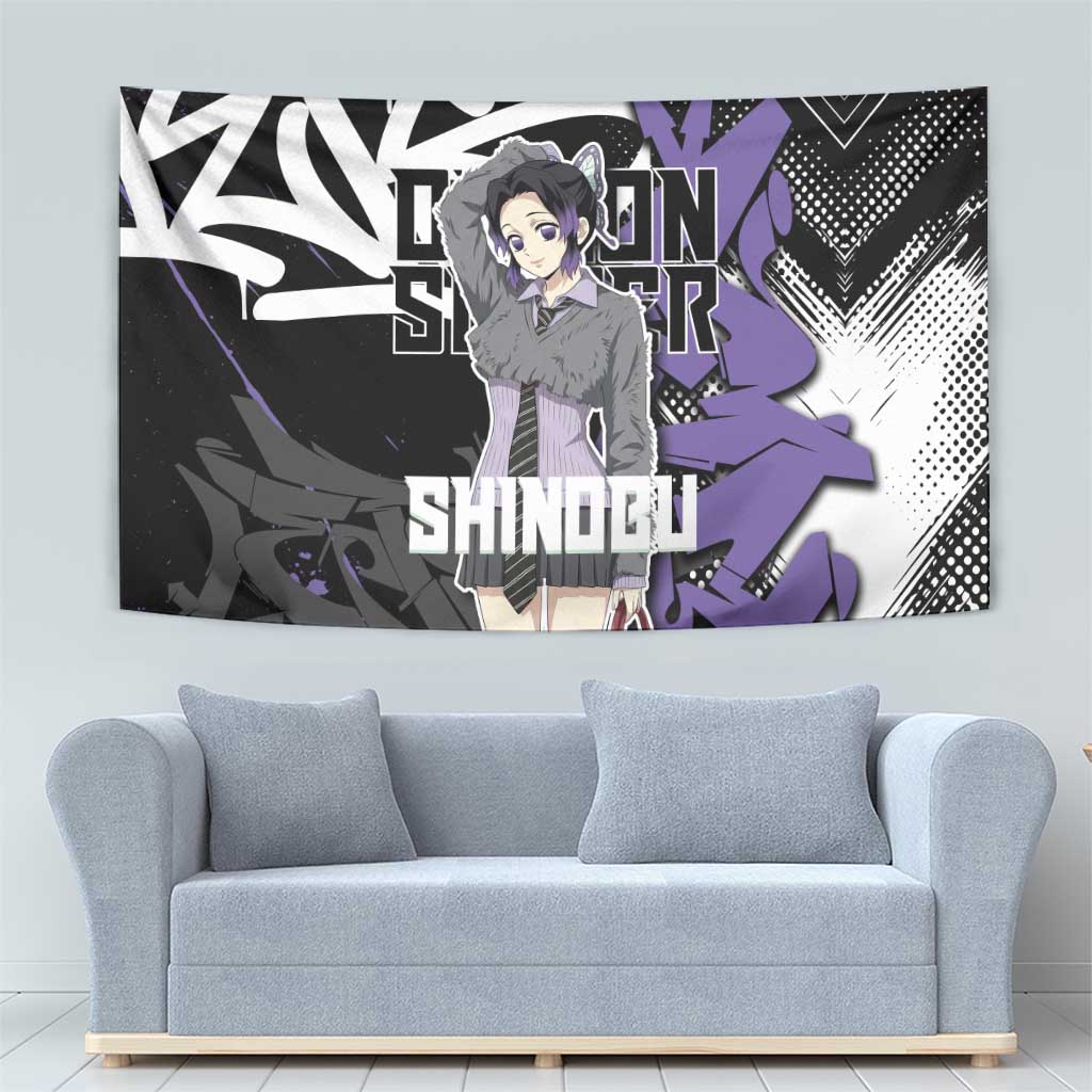 Kocho Shinobu Demon Slayer Tapestry Purple & Black Graffiti Anime