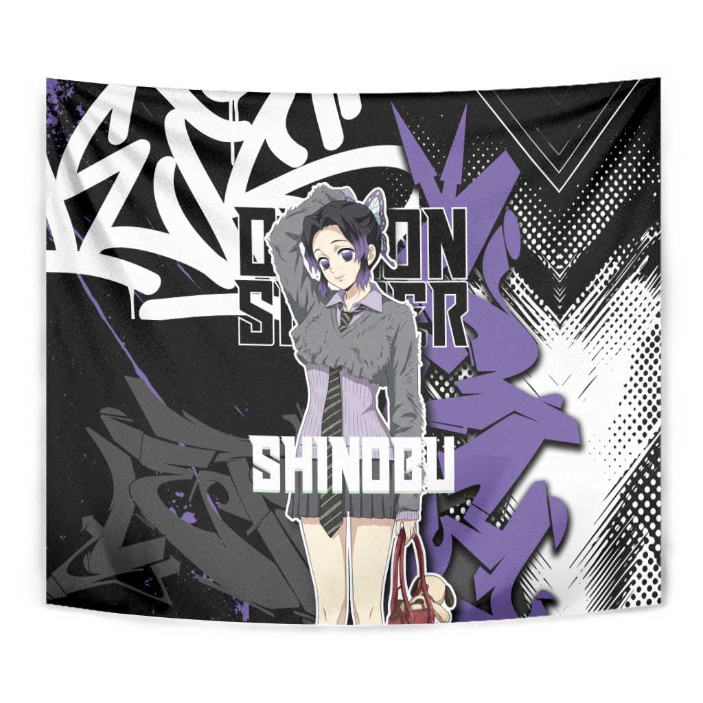 Kocho Shinobu Demon Slayer Tapestry Purple & Black Graffiti Anime
