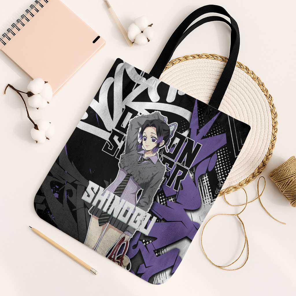 Kocho Shinobu Demon Slayer Tote Bag Purple & Black Graffiti Anime