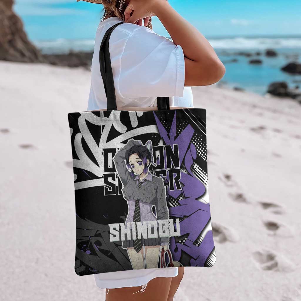 Kocho Shinobu Demon Slayer Tote Bag Purple & Black Graffiti Anime