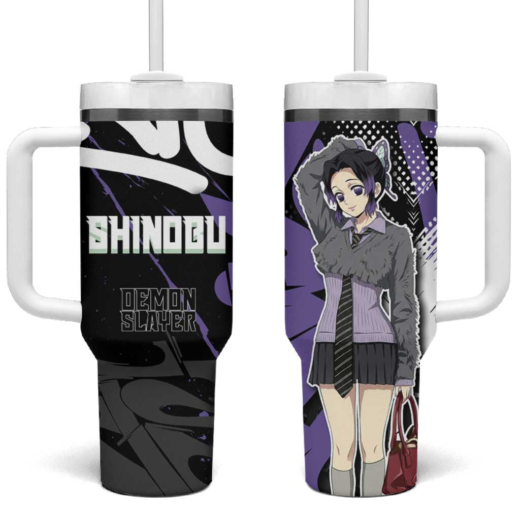 Kocho Shinobu Demon Slayer Tumbler With Handle Purple & Black Graffiti Anime