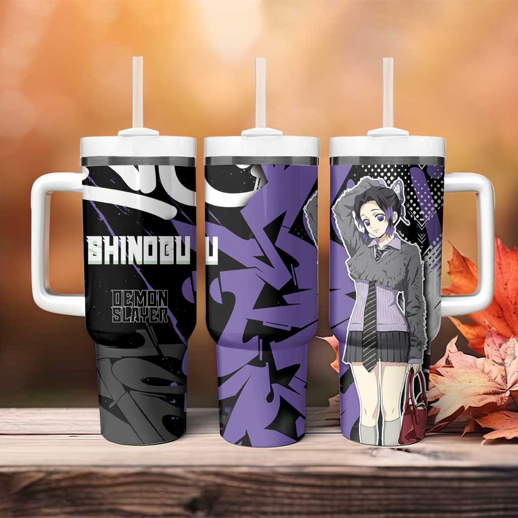 Kocho Shinobu Demon Slayer Tumbler With Handle Purple & Black Graffiti Anime