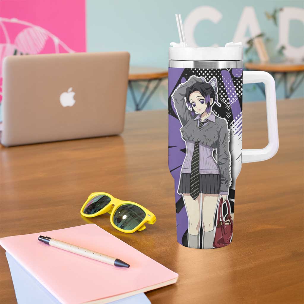 Kocho Shinobu Demon Slayer Tumbler With Handle Purple & Black Graffiti Anime