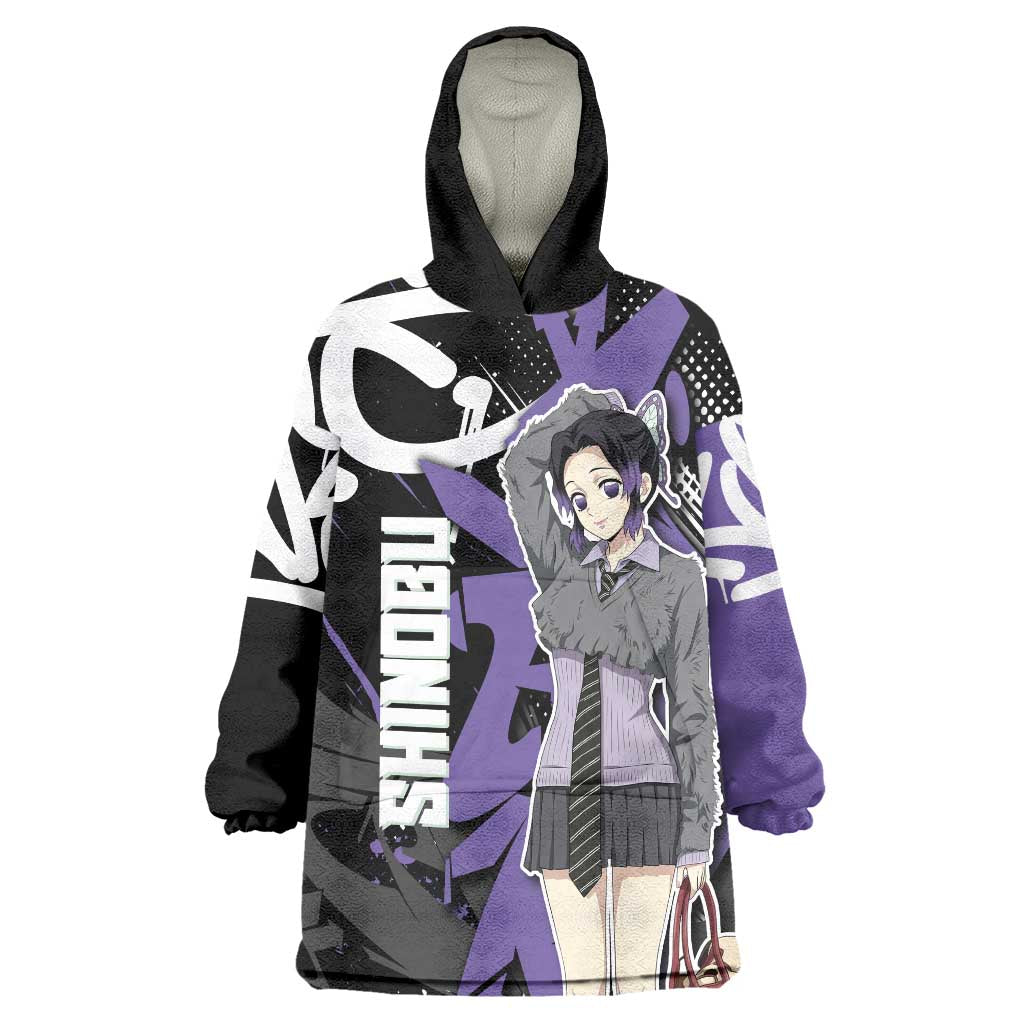 Kocho Shinobu Demon Slayer Wearable Blanket Hoodie Purple & Black Graffiti Anime