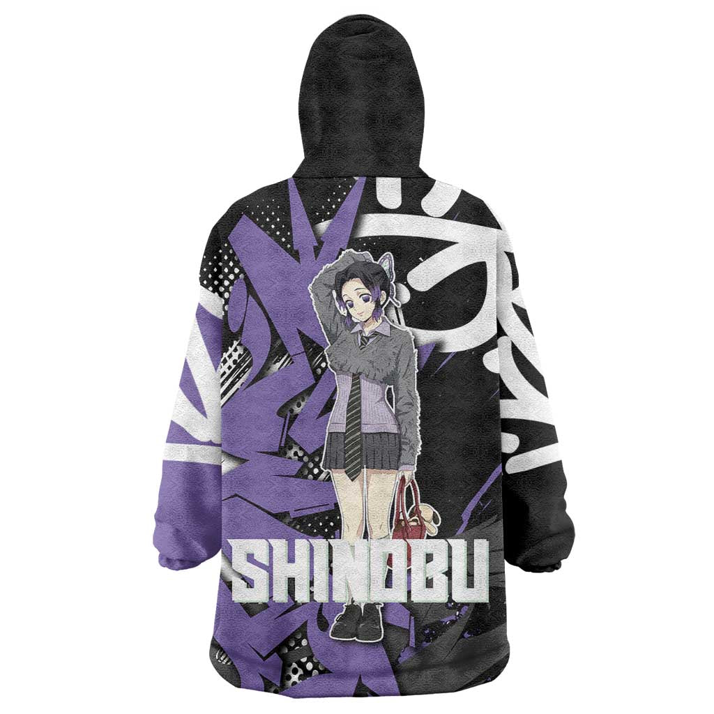 Kocho Shinobu Demon Slayer Wearable Blanket Hoodie Purple & Black Graffiti Anime