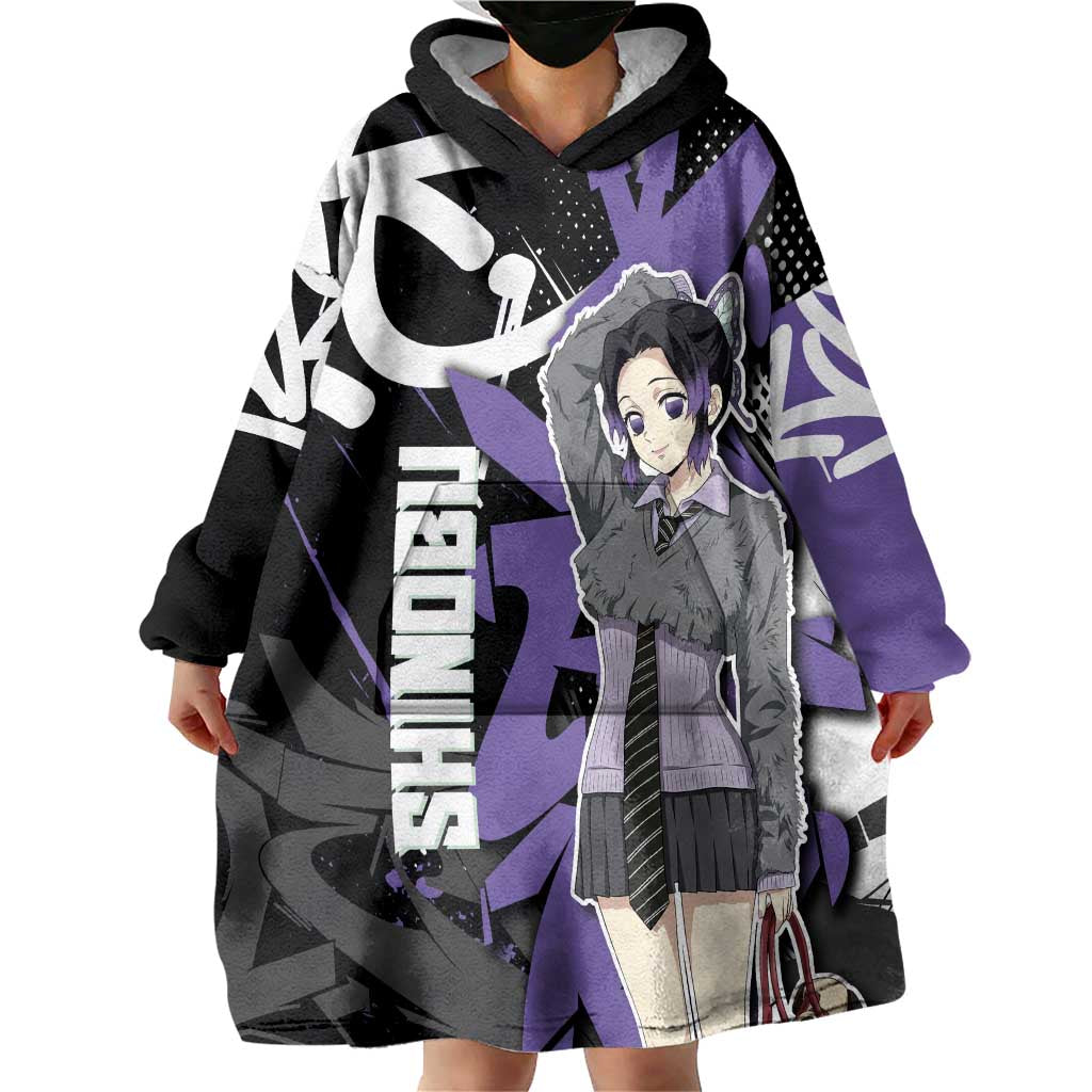 Kocho Shinobu Demon Slayer Wearable Blanket Hoodie Purple & Black Graffiti Anime