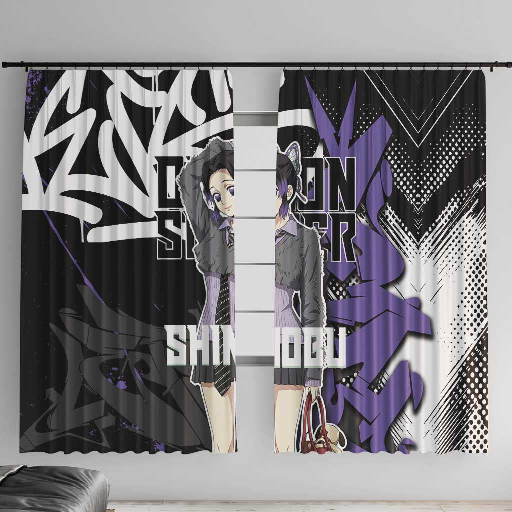 Kocho Shinobu Demon Slayer Window Curtain Purple & Black Graffiti Anime