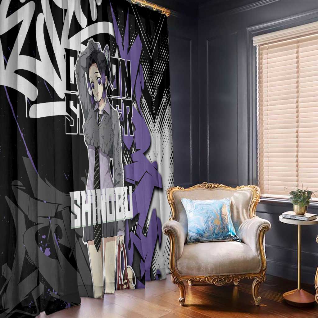 Kocho Shinobu Demon Slayer Window Curtain Purple & Black Graffiti Anime