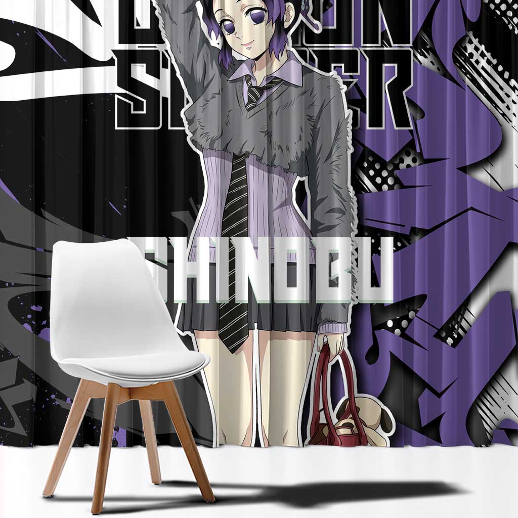 Kocho Shinobu Demon Slayer Window Curtain Purple & Black Graffiti Anime
