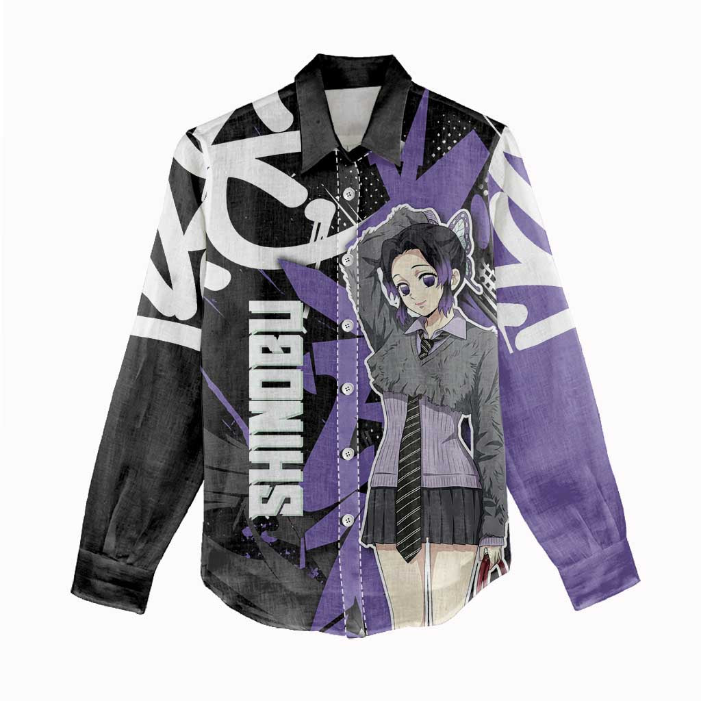 Kocho Shinobu Demon Slayer Women Casual Shirt Purple & Black Graffiti Anime