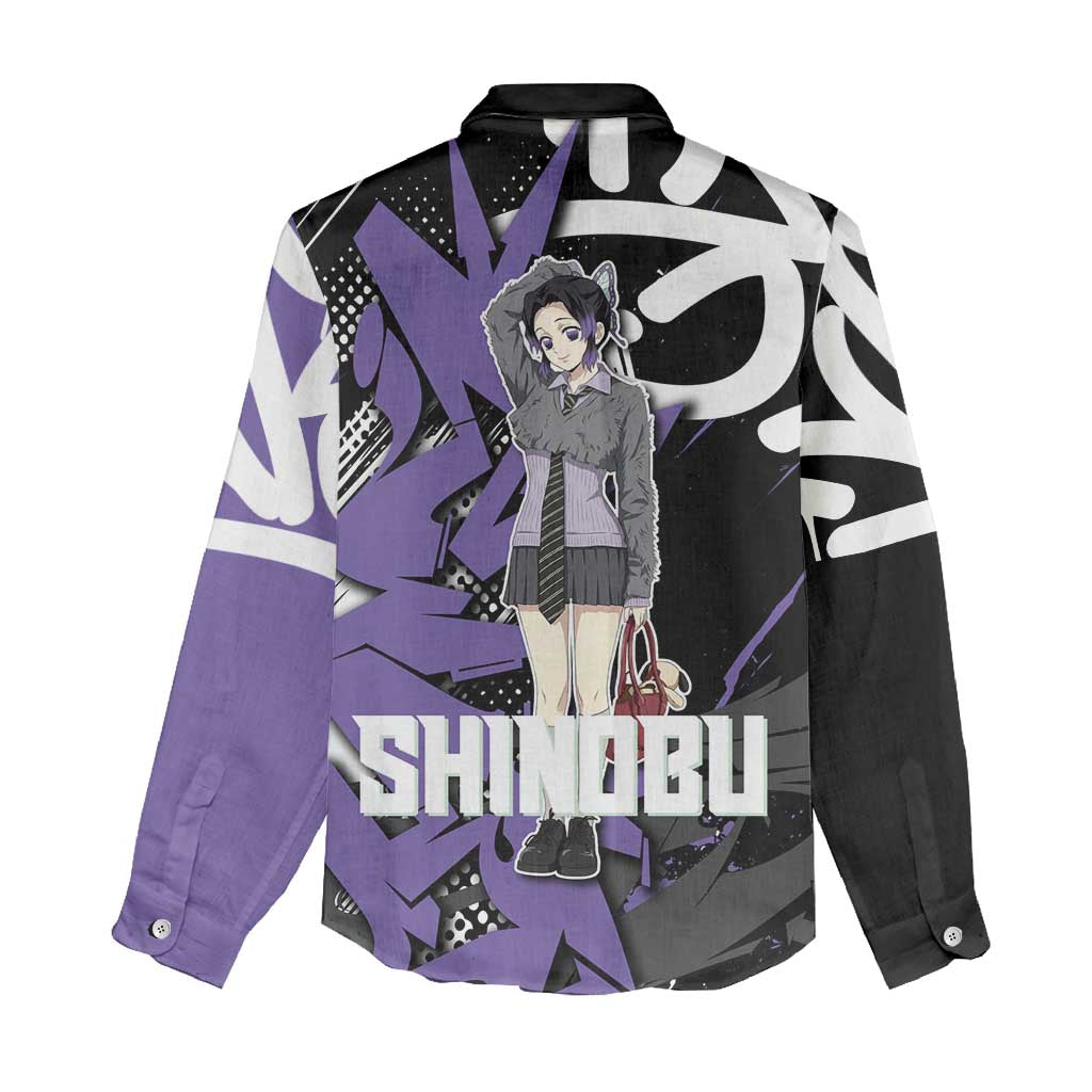 Kocho Shinobu Demon Slayer Women Casual Shirt Purple & Black Graffiti Anime