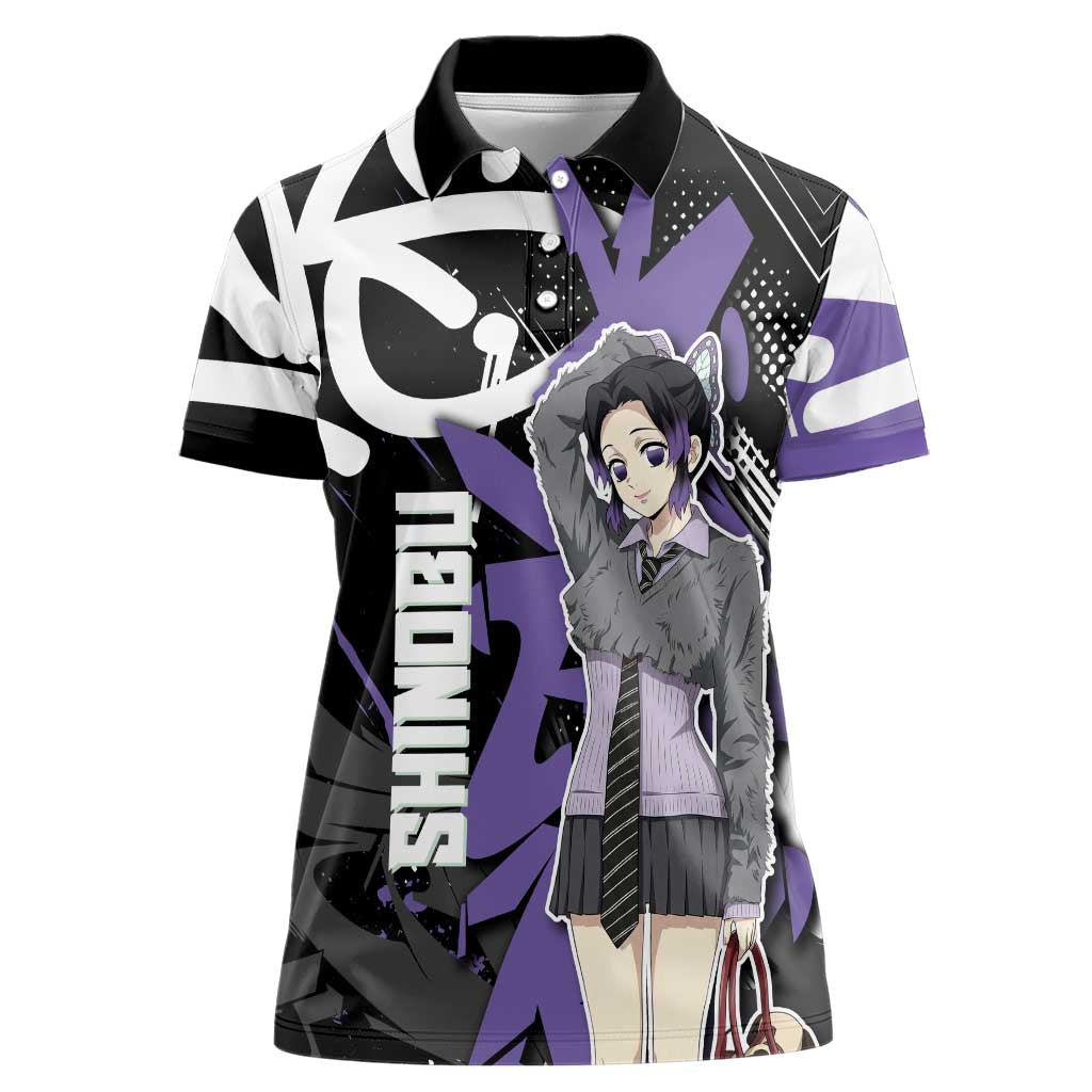 Kocho Shinobu Demon Slayer Women Polo Shirt Purple & Black Graffiti Anime