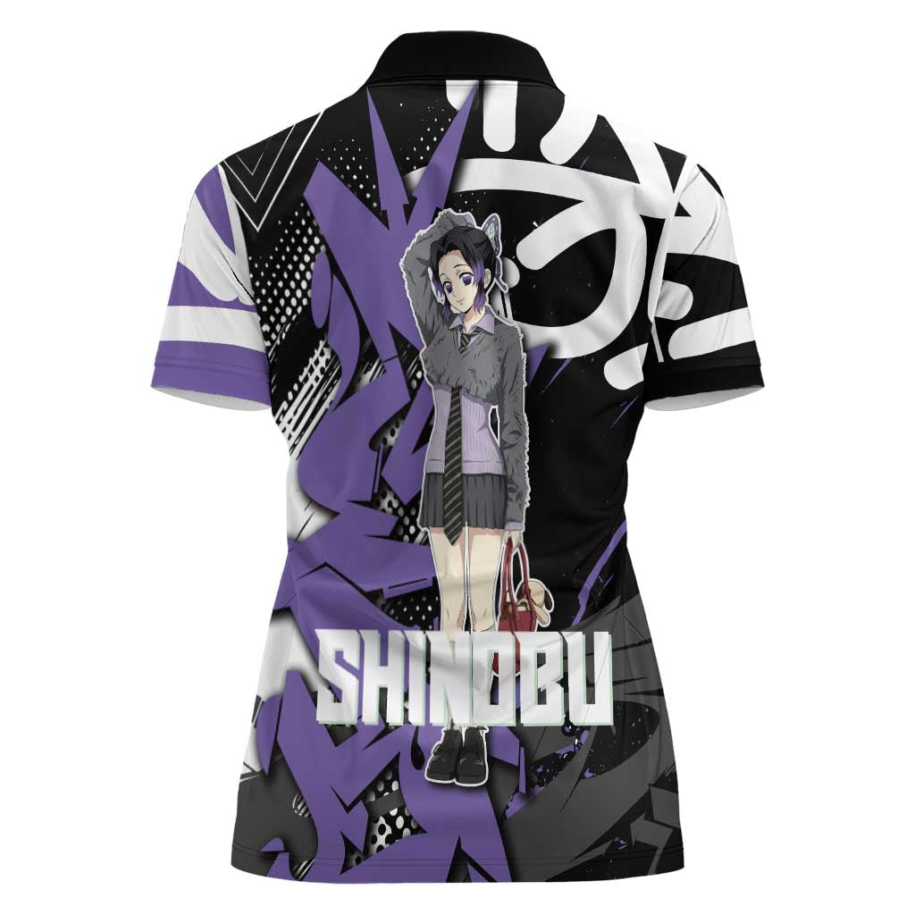 Kocho Shinobu Demon Slayer Women Polo Shirt Purple & Black Graffiti Anime