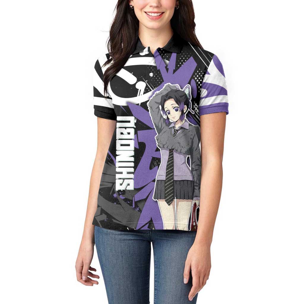Kocho Shinobu Demon Slayer Women Polo Shirt Purple & Black Graffiti Anime