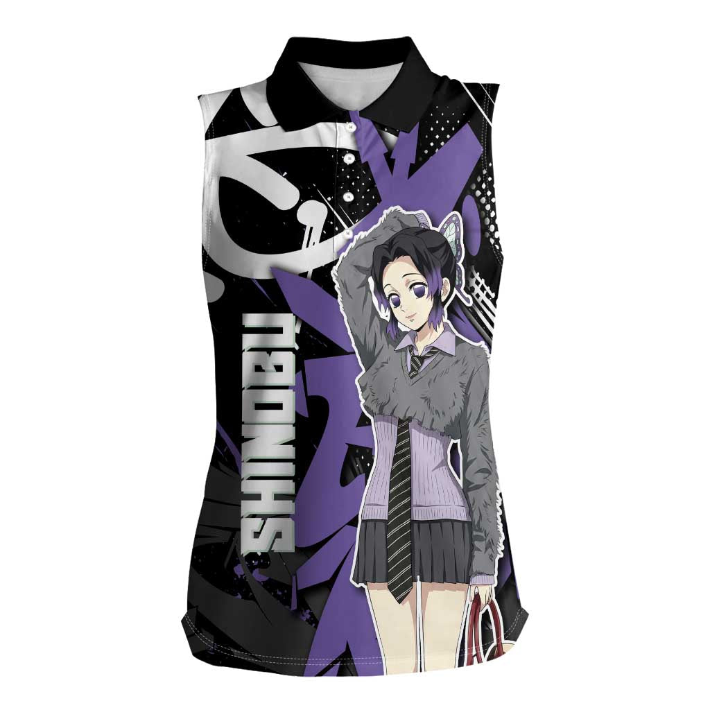 Kocho Shinobu Demon Slayer Women Sleeveless Polo Shirt Purple & Black Graffiti Anime