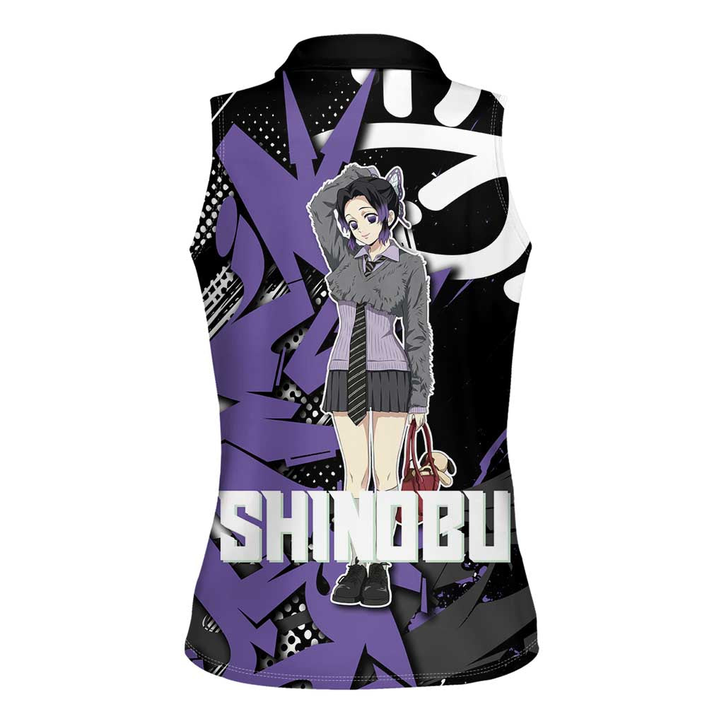 Kocho Shinobu Demon Slayer Women Sleeveless Polo Shirt Purple & Black Graffiti Anime