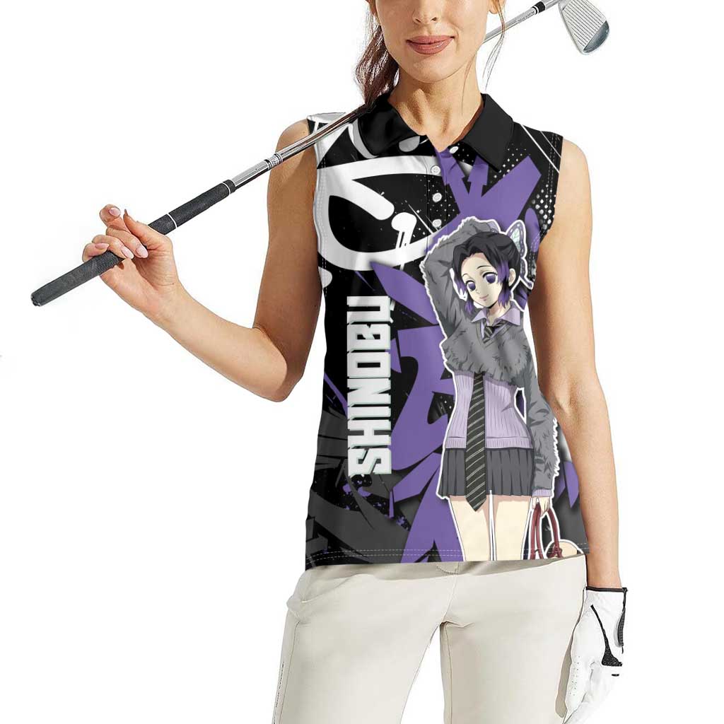 Kocho Shinobu Demon Slayer Women Sleeveless Polo Shirt Purple & Black Graffiti Anime