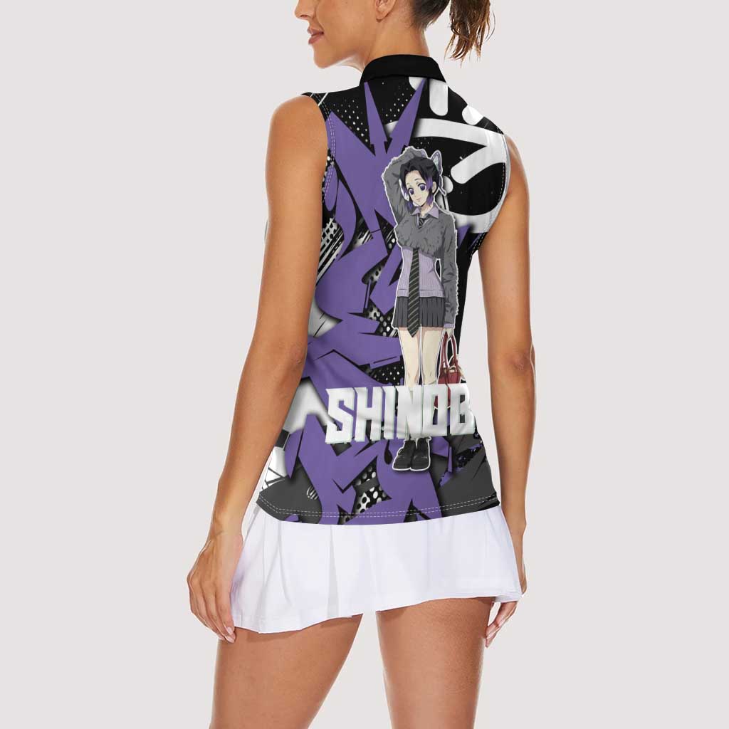 Kocho Shinobu Demon Slayer Women Sleeveless Polo Shirt Purple & Black Graffiti Anime