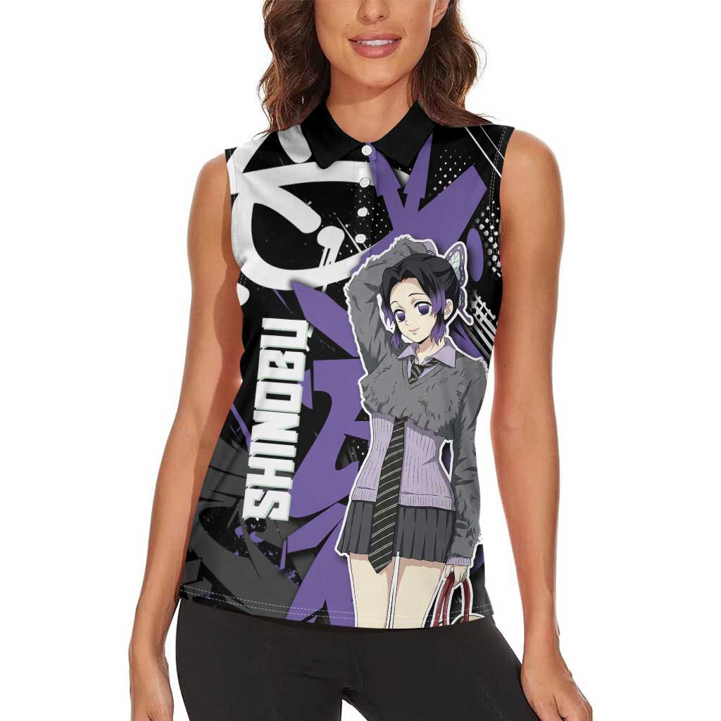 Kocho Shinobu Demon Slayer Women Sleeveless Polo Shirt Purple & Black Graffiti Anime