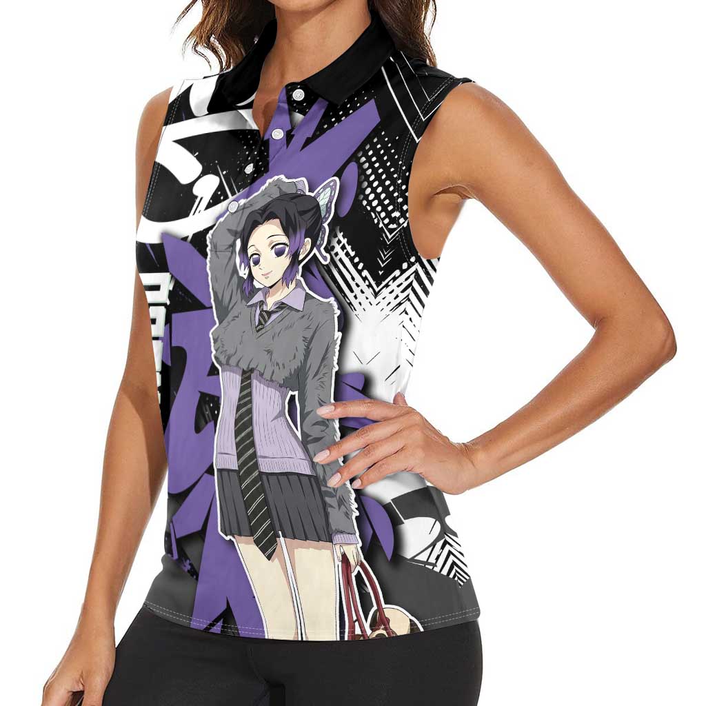 Kocho Shinobu Demon Slayer Women Sleeveless Polo Shirt Purple & Black Graffiti Anime