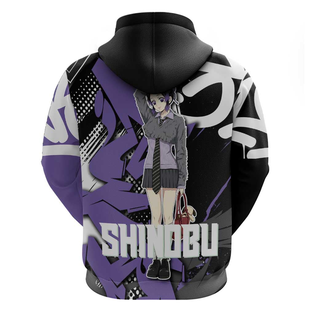 Kocho Shinobu Demon Slayer Zip Hoodie Purple & Black Graffiti Anime