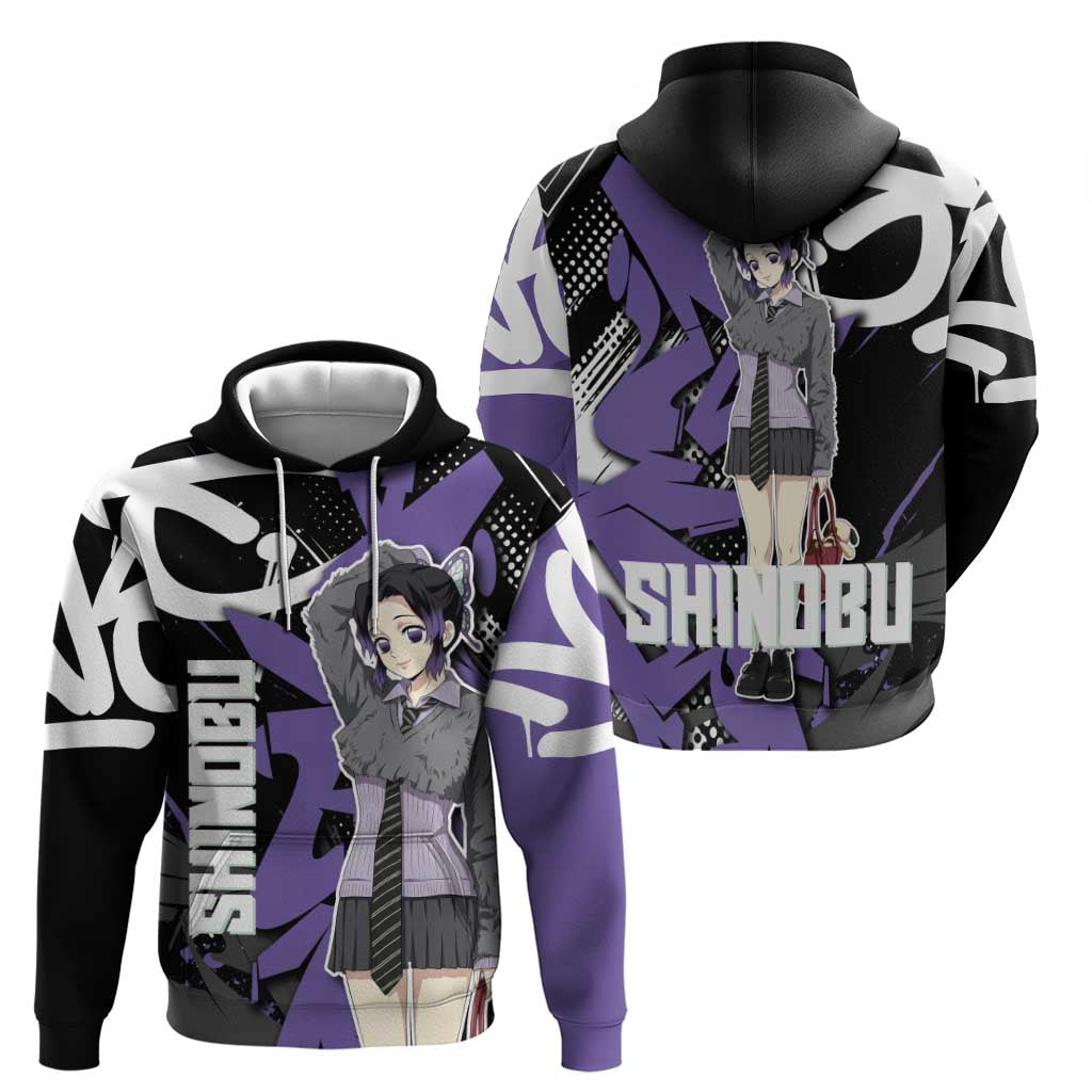 Kocho Shinobu Demon Slayer Zip Hoodie Purple & Black Graffiti Anime