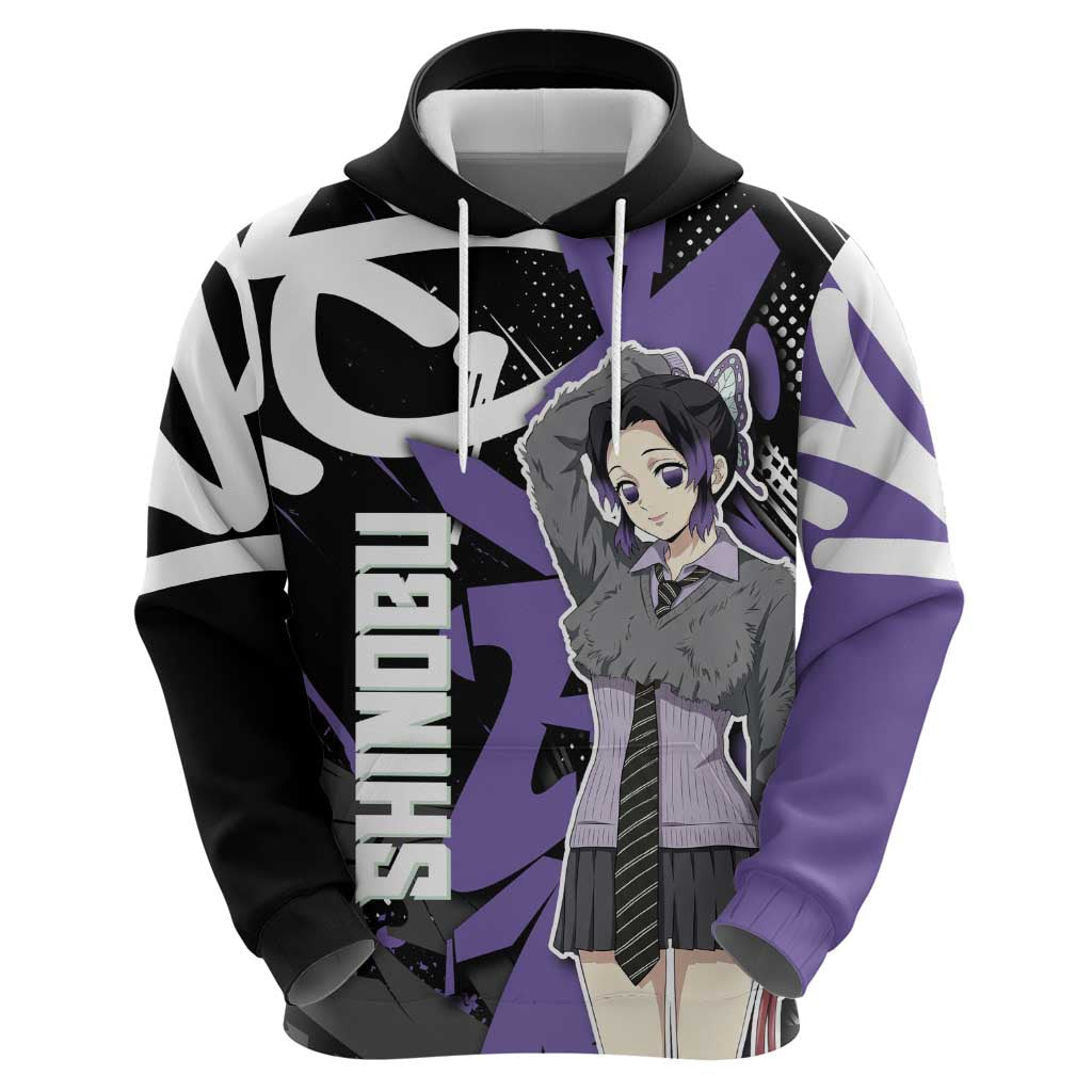 Kocho Shinobu Demon Slayer Zip Hoodie Purple & Black Graffiti Anime